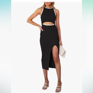 Black and white front cut out body con dress with slit